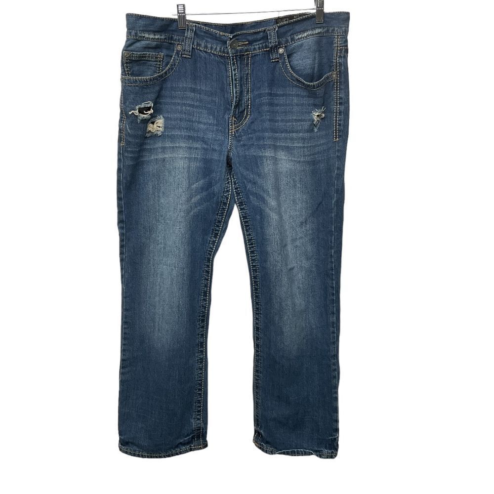 TK Axel Brand Men's Relaxed Straight Distressed Blue Denim Jeans  36 x 30 Casual